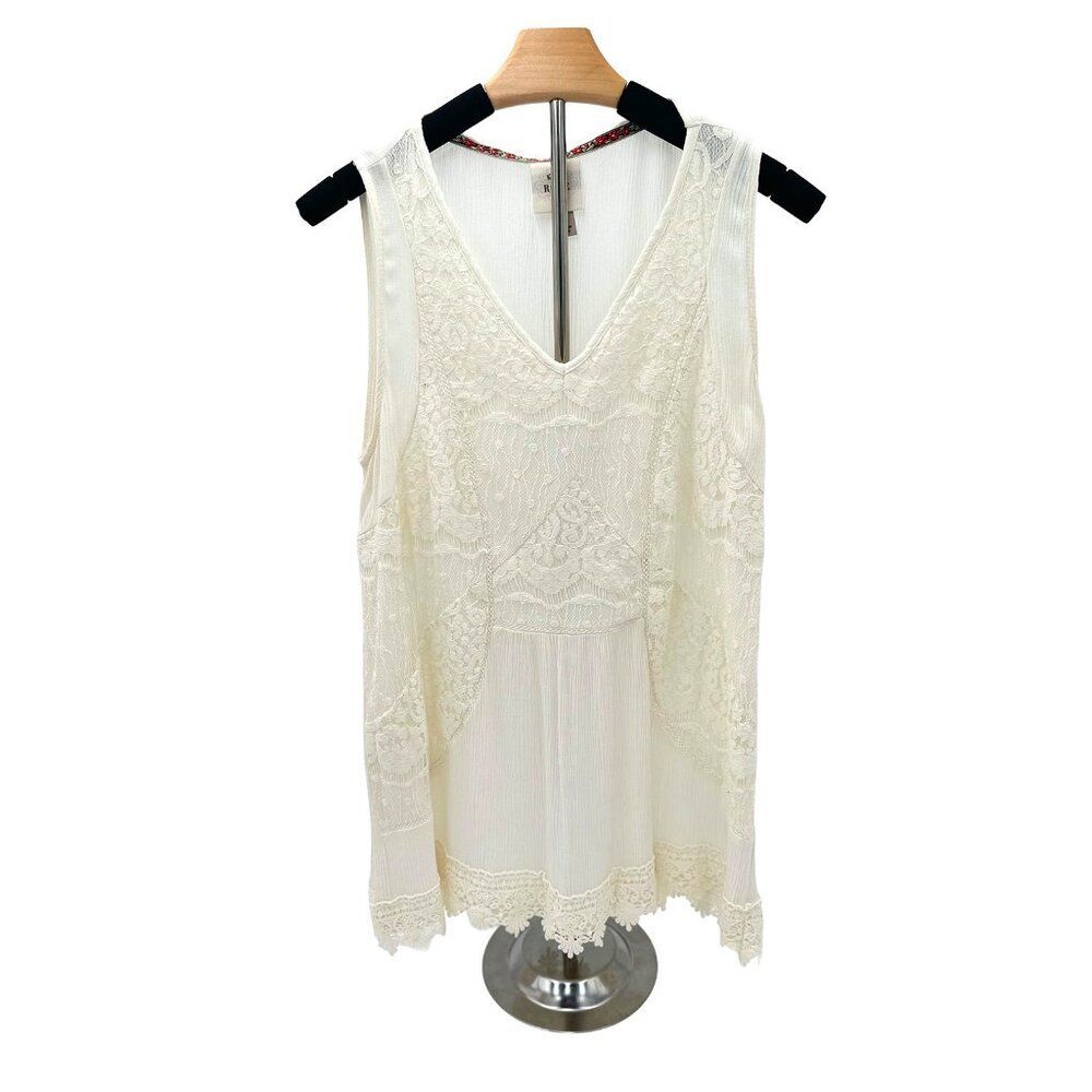Cottagecore Knox Rose Cream Lace Sleeveless Tunic Sz M  Vintage‎ Lace